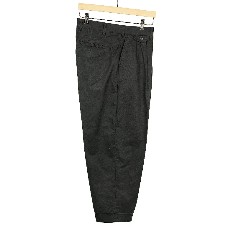 Classic Bootcut Pants-Two pleat trousers in black cotton twill