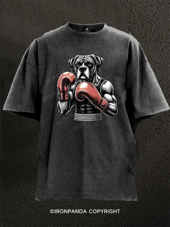 Pastel Color T-shirt-Dog at Boxing Washed Gym Shirt