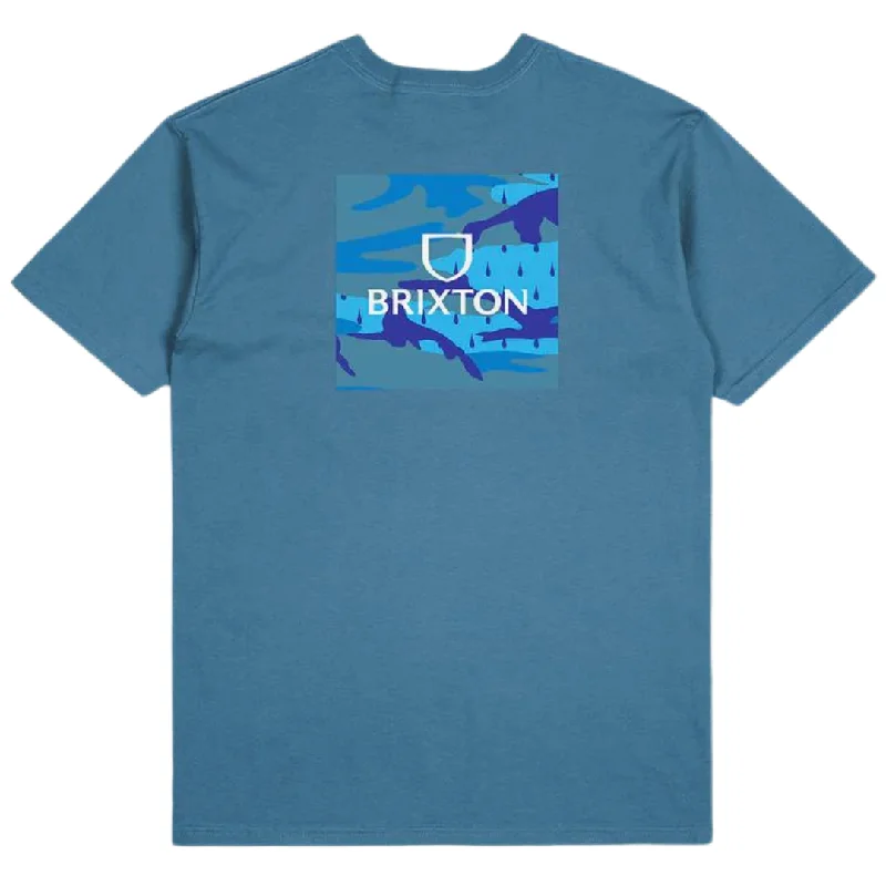 Custom Graphic T-shirt-Brixton Alpha Square T-Shirt - Cool Blue / Tear Drop Camo