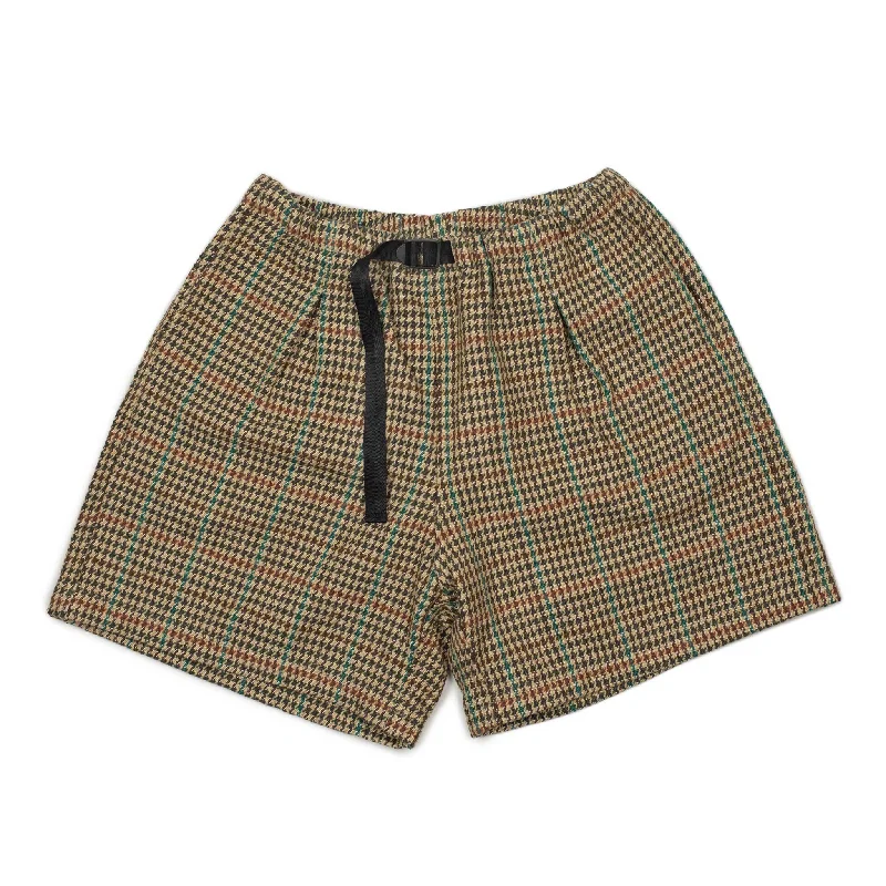 Stretchable Bootcut Pants-Belted easy shorts in deadstock heavy cotton houndstooth