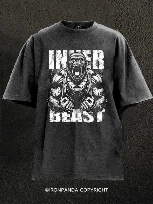 Oversized Graphic T-shirt-Inner Beast Workout Washed Gym Shirt