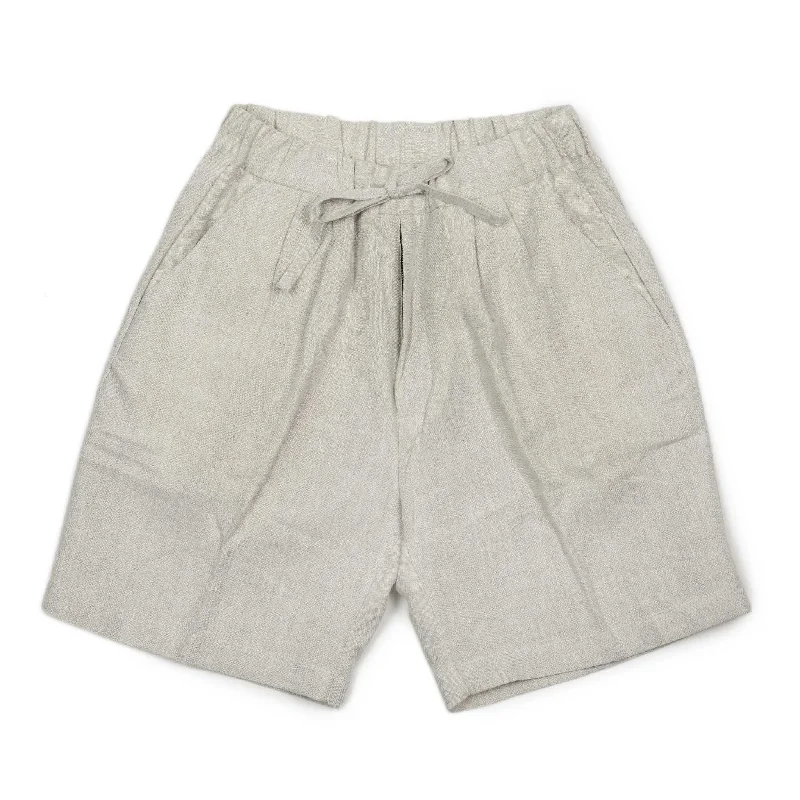 Athletic Shorts For Training-Pleated drawstring shorts in stone midweight linen