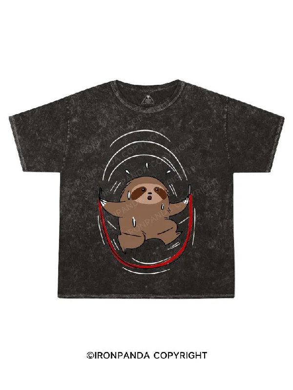 Bohemian Style T-shirt-Sloth Jump Roping Kids Washed T-Shirt