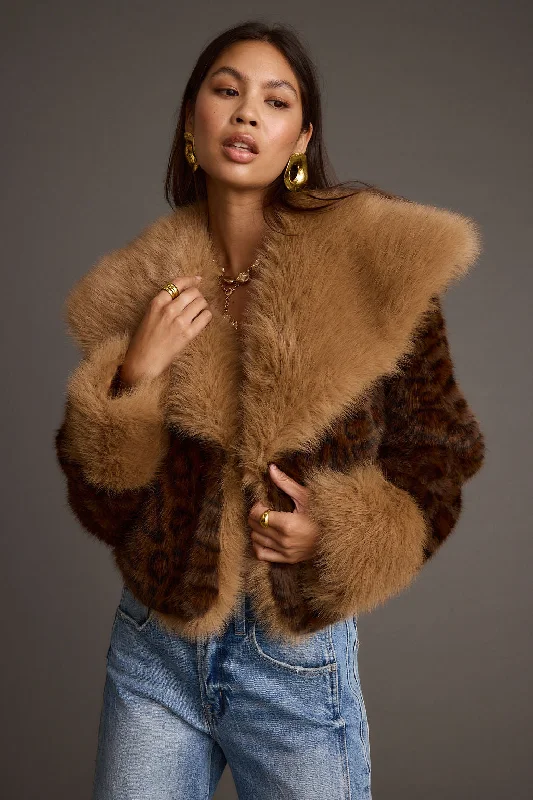 Sporty Outdoor Jacket-Wild Heart Leopard Faux Fur Cropped Jacket