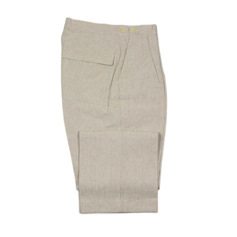 Classic Straight-leg Pants-Relaxed pleated trousers in ivory paper and linen