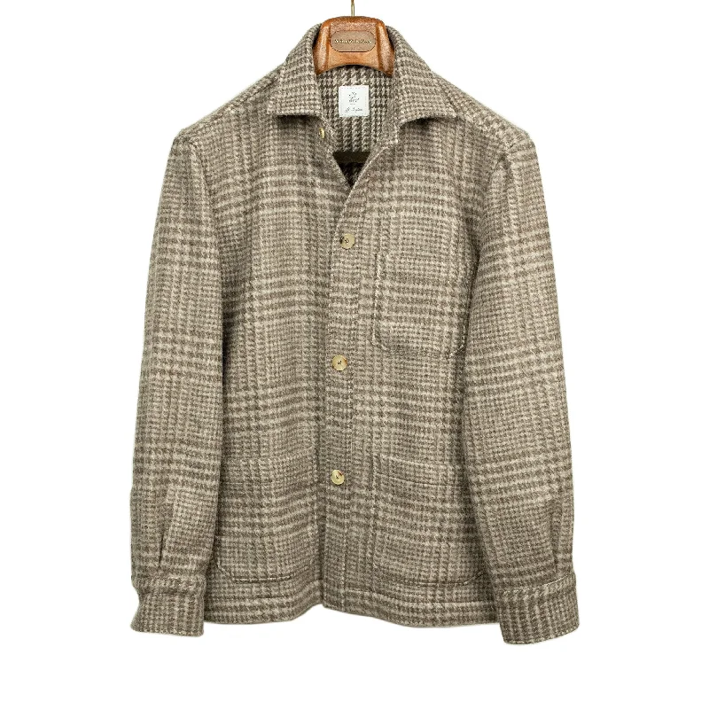 Stylish Rain Jacket-Lavoro chore jacket in camel and cream Prince-of-Wales wool cashmere (restock)