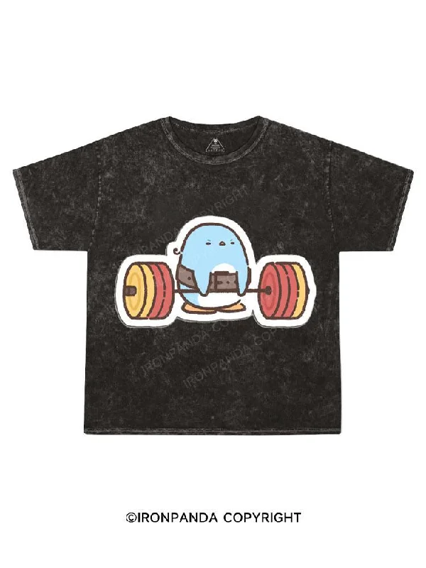 T-shirt With Motivational Quotes-Weightlifting Penguin Kids Washed T-Shirt