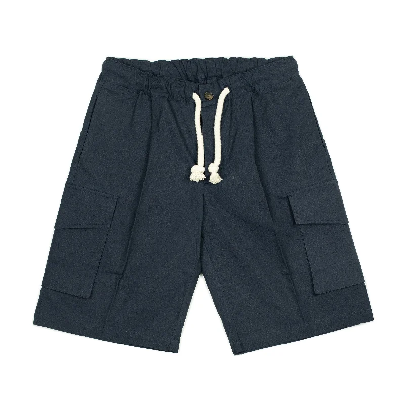 Loose Fit Cargo Shorts-AAtrio drawstring easy shorts in navy cotton ripstop