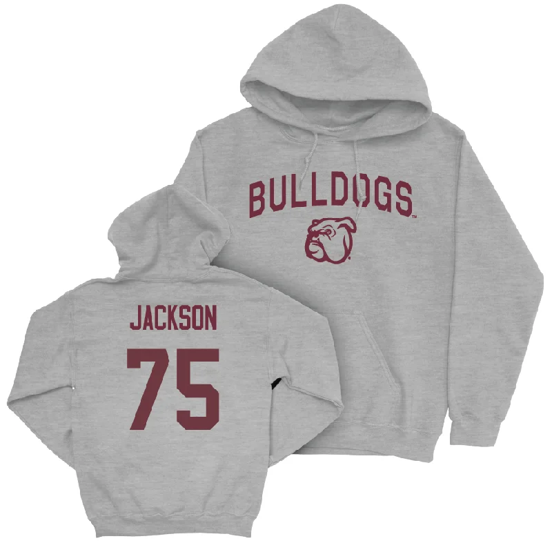 Comfortable Hoodie For Fall-Sport Grey Football Bulldogs Hoodie   - Jacoby Jackson