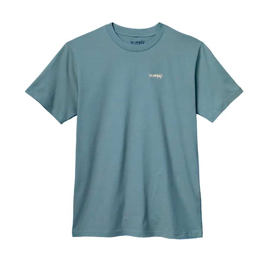 Plain Black T-shirt-No-Comply Script Embroidered Tee Shirt - Carolina Blue