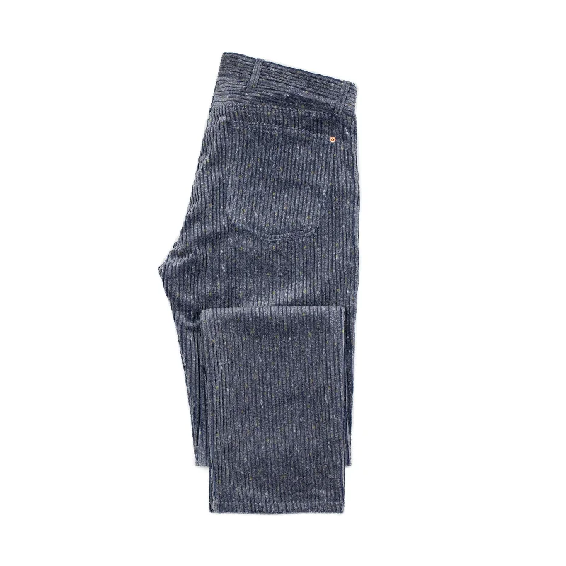 High-waisted Wide-leg Pants-Five pocket pants in Marine Blue Italian donegal cotton corduroy