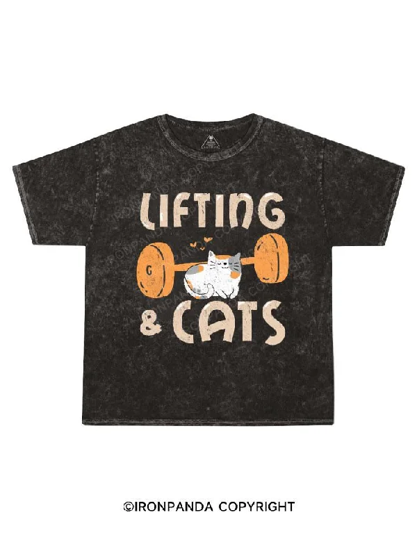 Graffiti Print T-shirt-Lifting & Cats Kids Washed T-Shirt