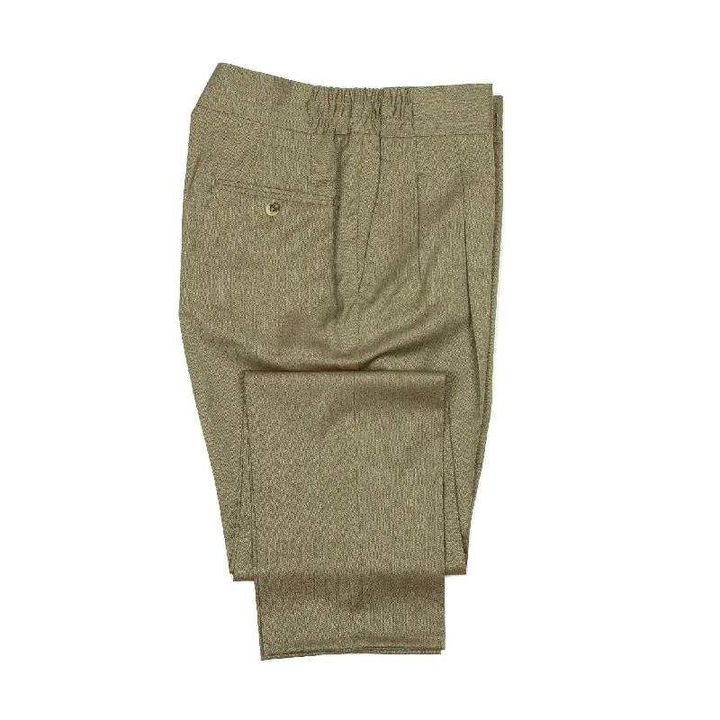 Stylish Dress Pants-Pleated Lounge trousers in tan herringbone wool Solaro