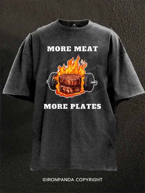 Soft Cotton Crewneck T-shirt-More Meat More Plates Washed Gym Shirt