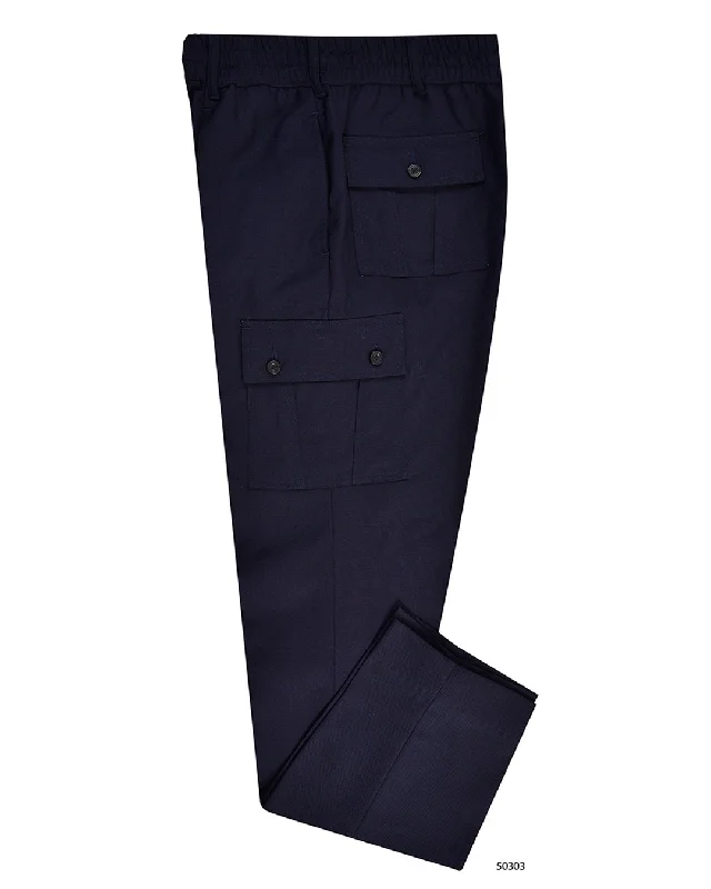 Lightweight Cotton Chinos-VBC - 4 Ply Tropical Wool: Navy Cargo Pant