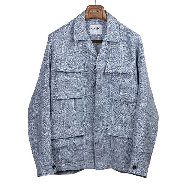 Lightweight Softshell Jacket-Marengo desert jacket in light blue checked linen