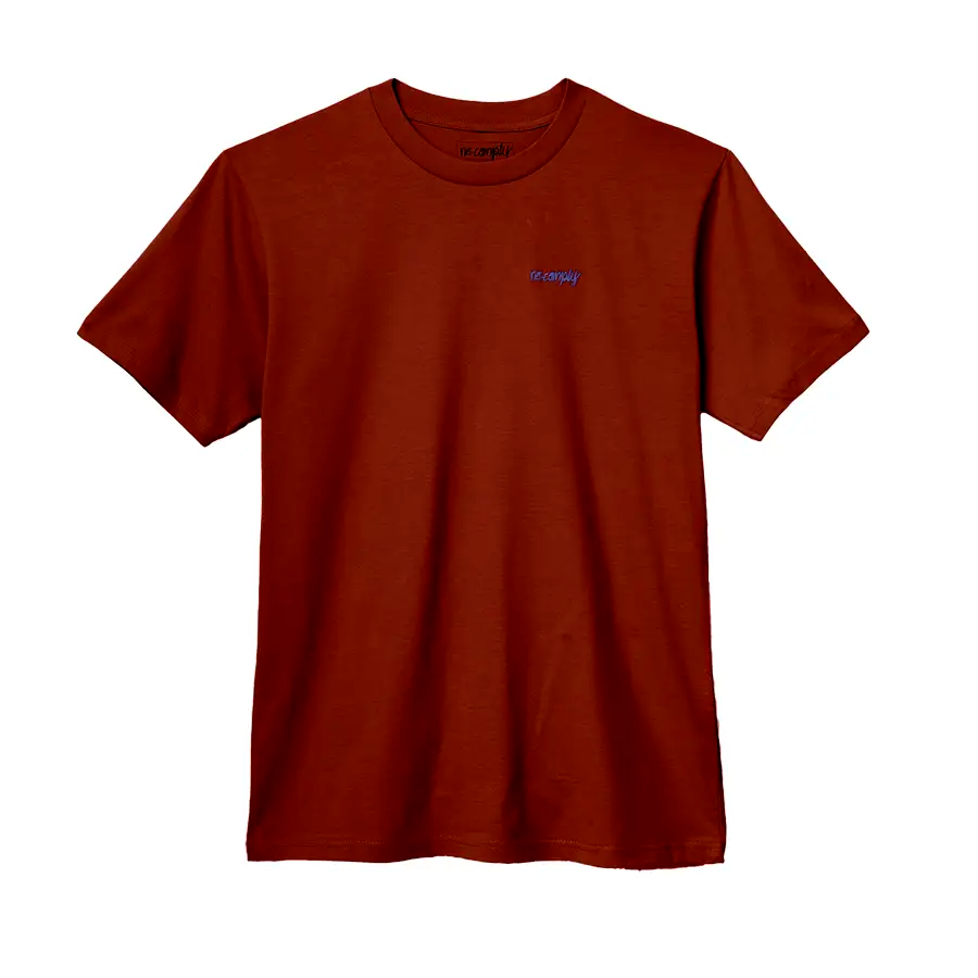 Casual Slogan T-shirt-No-Comply Script Embroidered Tee Shirt - Maroon