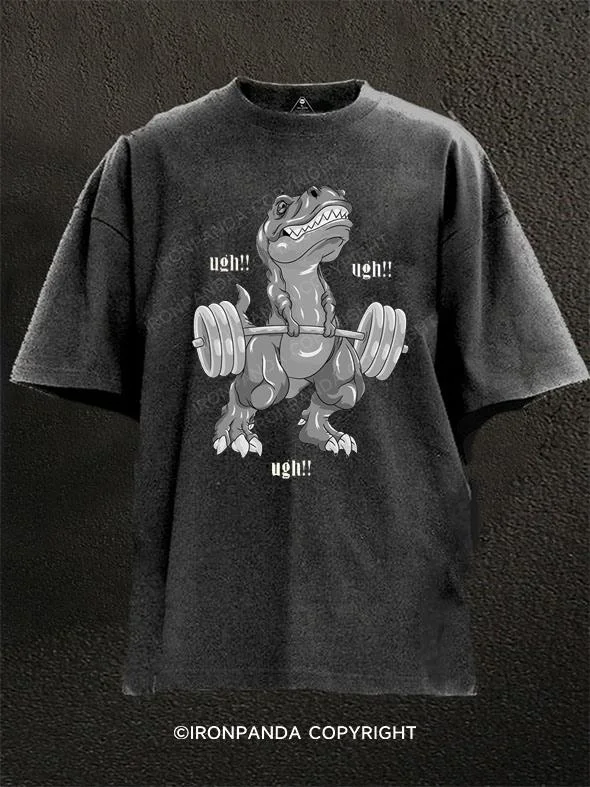 Funny Animal Graphic T-shirt-Deadlift Dinosaur Washed Gym Shirt