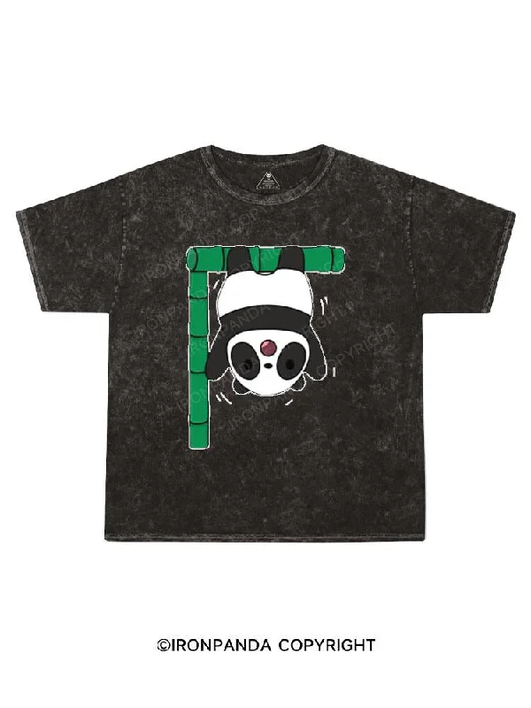 Graphic Print T-shirt-Hanging Panda Kids Washed T-Shirt