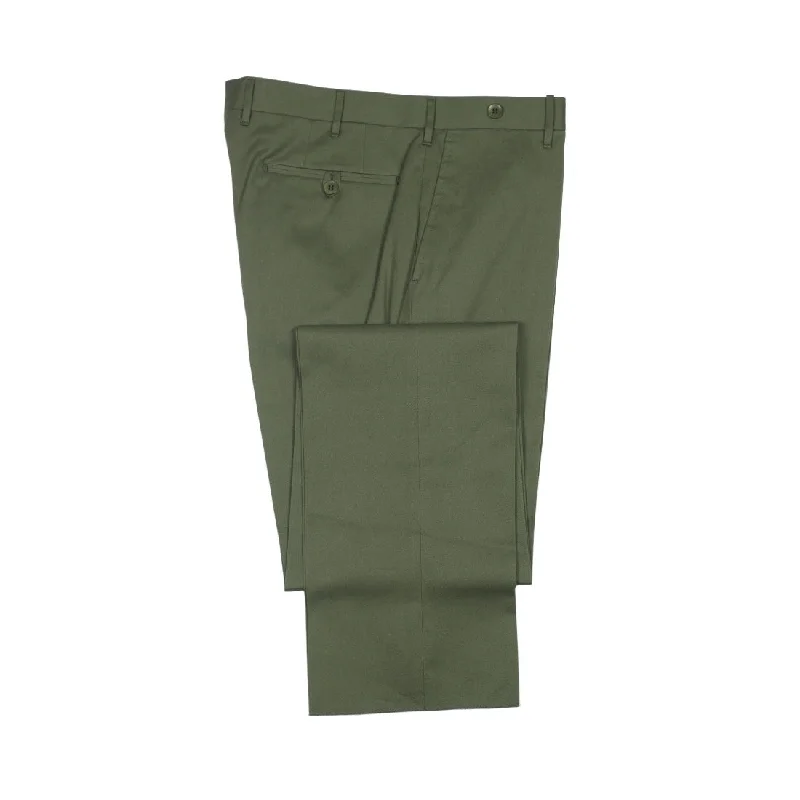 Wide-leg Palazzo Pants-Olive cotton twill trousers