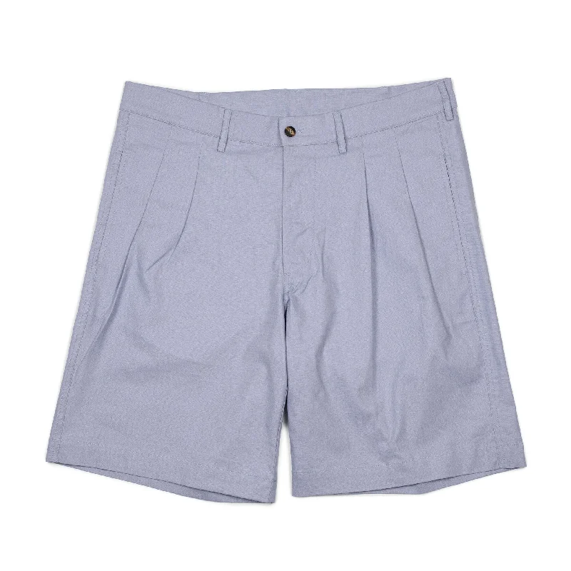 Custom Embroidered Shorts-Aaza pleated shorts in light blue linen cotton