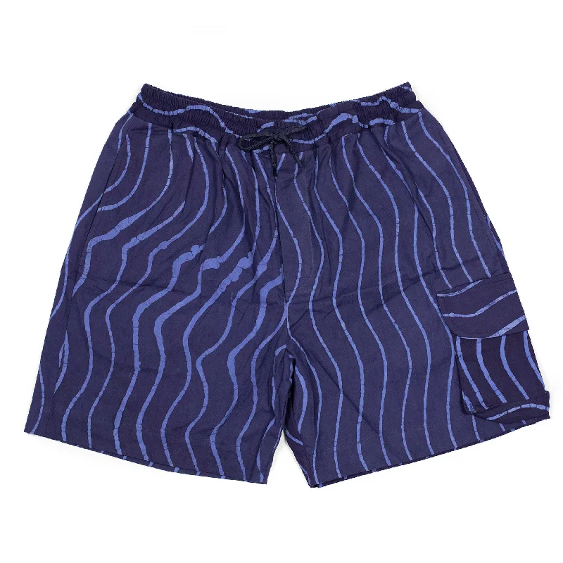 Patterned Sports Shorts-Exclusive Ikeja easy shorts in hand-dyed indigo and sky blue Broken Wave cotton