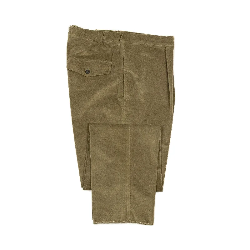 Custom Sports Pants-Aavicenna single pleat easy pants in mossy beige cotton velvet