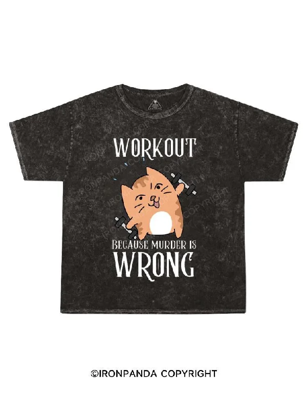 Tie-dye T-shirt-Cat Workout Kids Washed T-Shirt