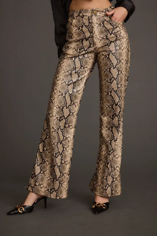 Comfy Lounge Sweatpants-Viper Room Cream Snake Print Vegan Leather Pants