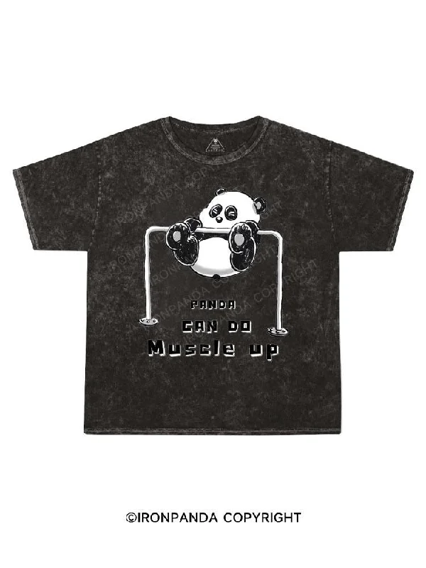 Hand-drawn Graphic T-shirt-Panda can do muscle up Kids Washed T-Shirt