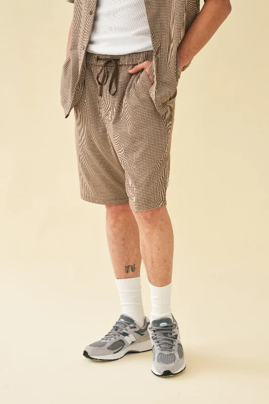 Comfy Lounge Shorts-MOCHA DOGTOOTH SHORTS