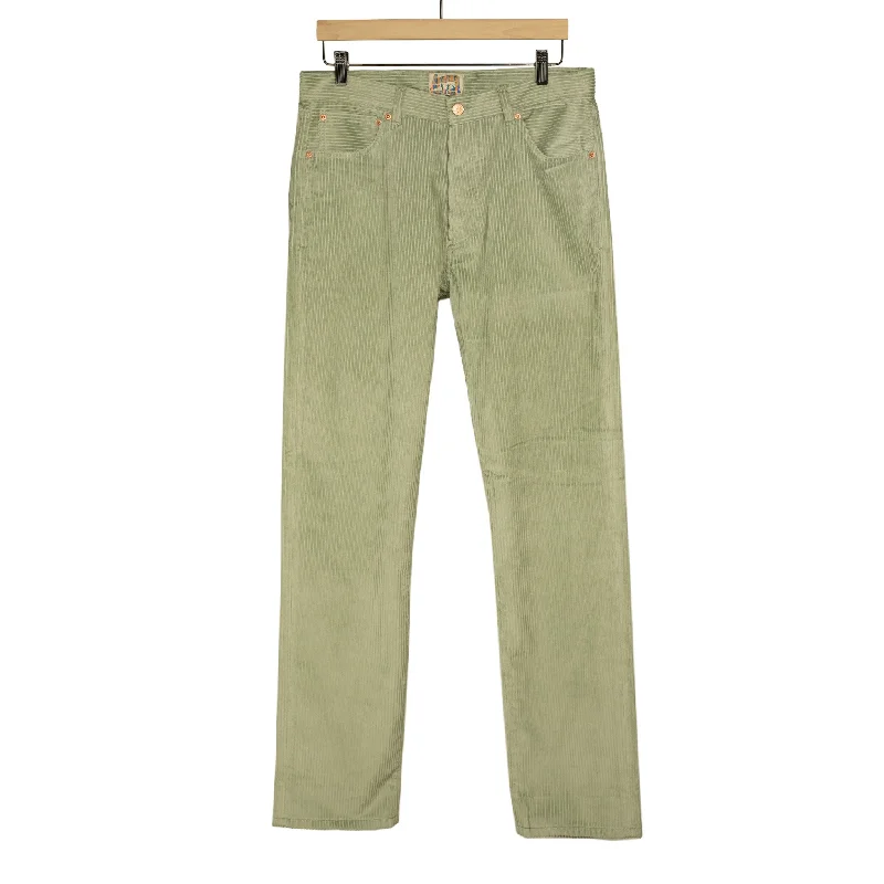 Custom Printed Jogger Pants-Five pocket pants in dusty olive Italian cotton corduroy