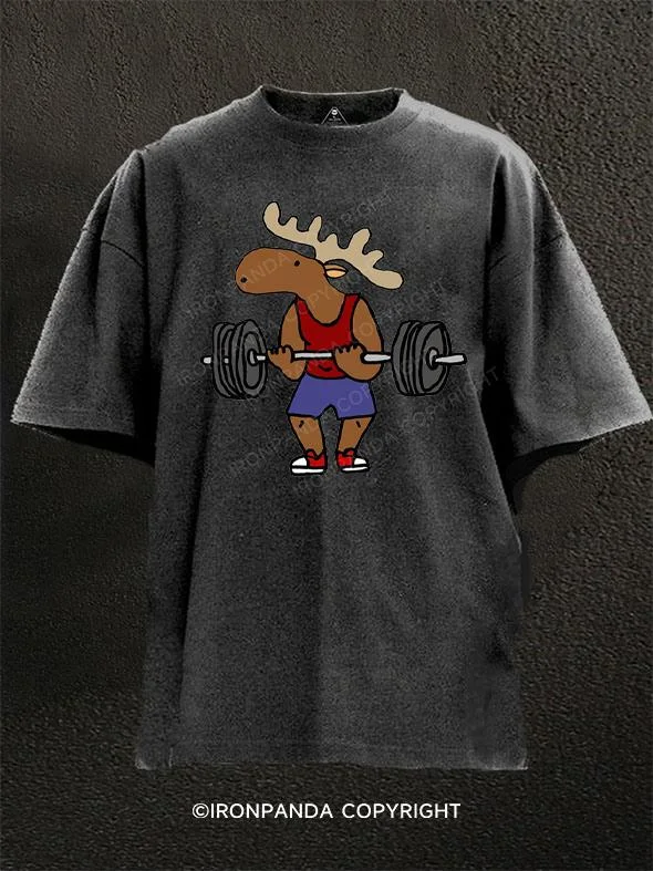 T-shirt For Festival Outfits-Moose Weight Lifter Washed Gym Shirt