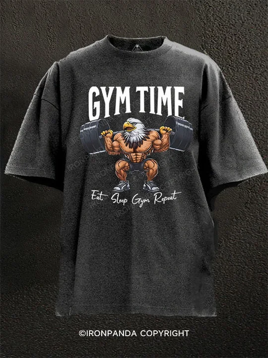 Black And White T-shirt-EAT SLEEP GYM REPEAT Washed Gym Shirt