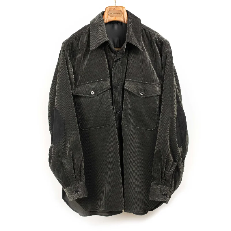 Soft Cotton Jacket-CPO overshirt in charcoal grey Suvin cotton corduroy