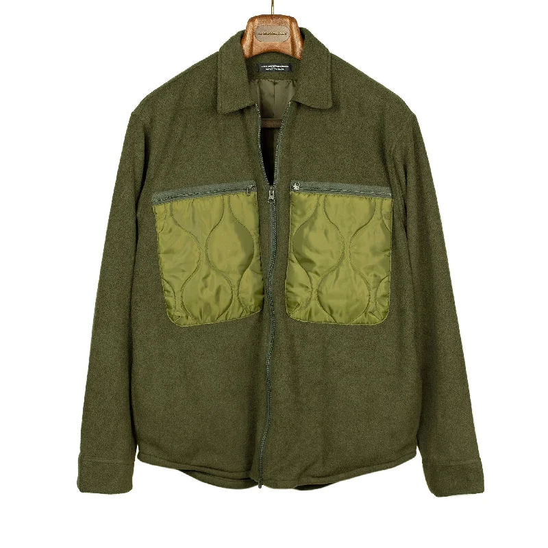 Cozy Fleece Zip-up Jacket-Fleece zip shirt jacket in olive poly