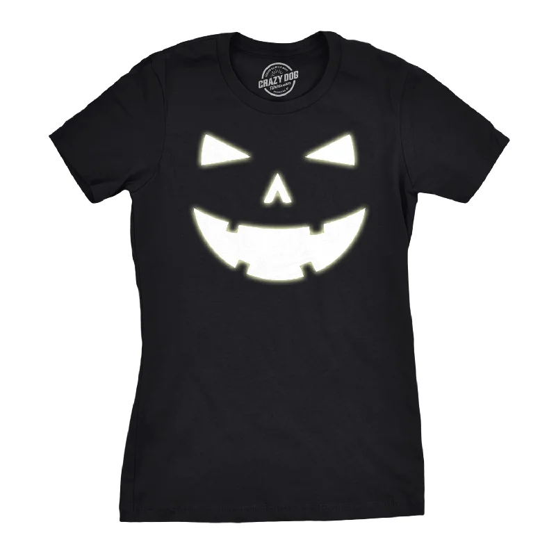 Graphic Tee With Quotes-Happy Tooth Glowing Pumpkin Face Women's T Shirt