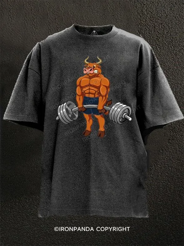 Cute Graphic T-shirt-bodybuilding bull Washed Gym Shirt