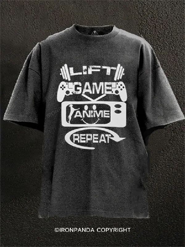 Eco-friendly Printed T-shirt-Lift Game Anime Repeat  Washed Gym Shirt