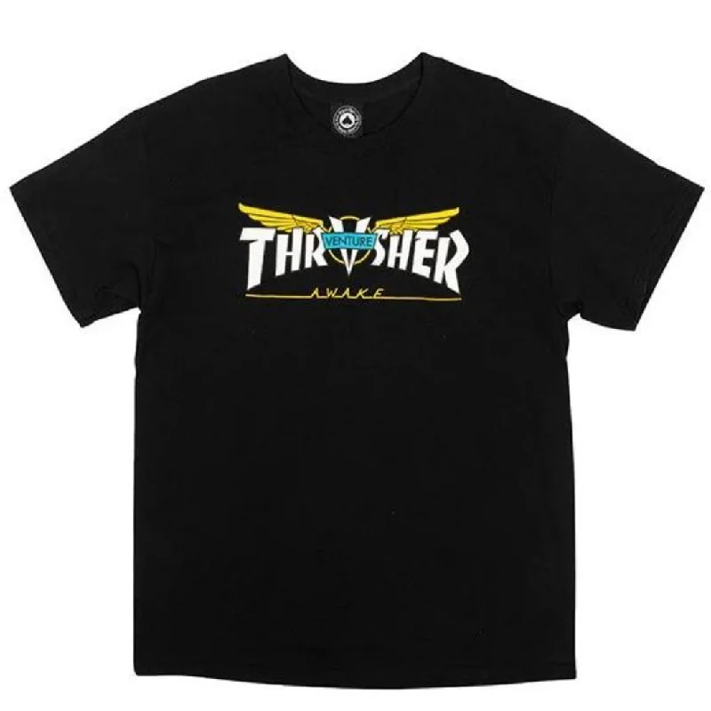 Soft T-shirt Fabric-Thrasher Magazine x Venture Trucks Collab T-Shirt - Black