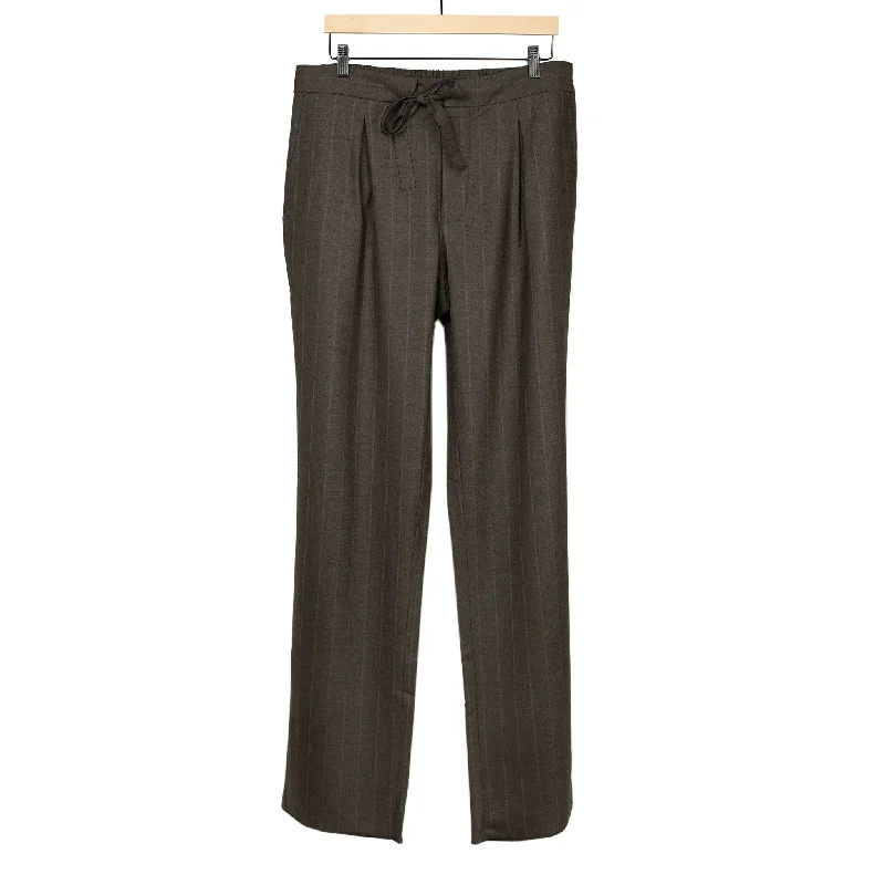 Stylish Velvet Pants-x No Man Walks Alone: Drawstring easy pants in deadstock ebony striped tropical wool