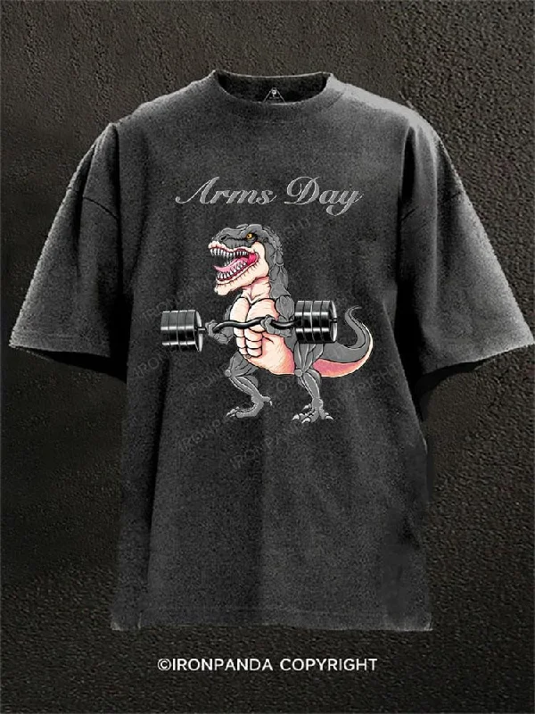 Cute Graphic T-shirt-Arms Day Washed Gym Shirt