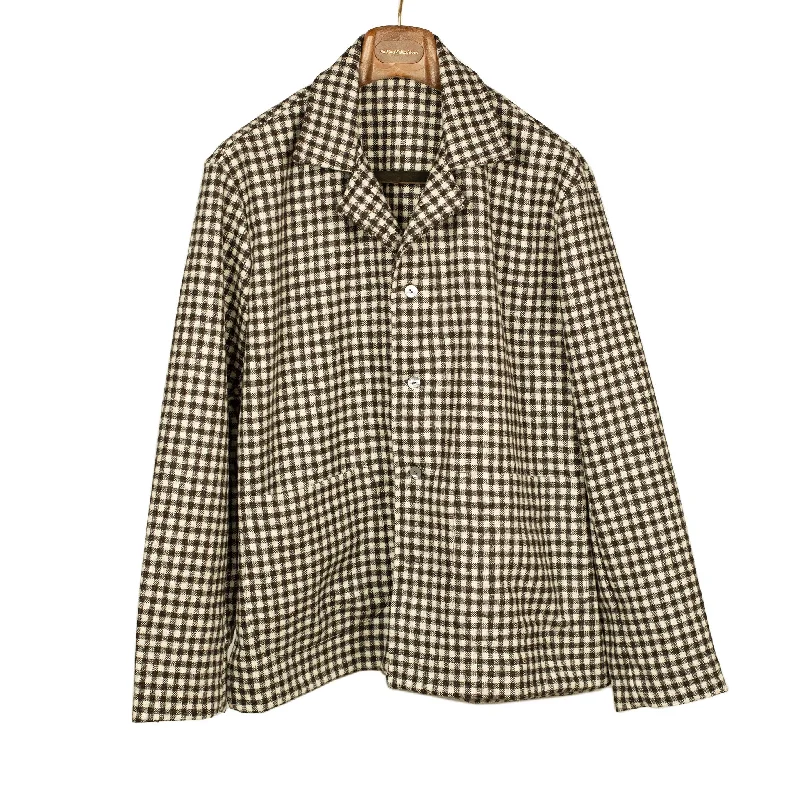 Oversized Utility Jacket-x No Man Walks Alone: Lounge Jacket in ebony and cream check undyed wool