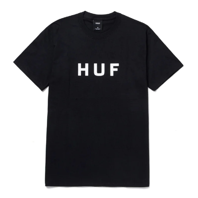 Oversized Vintage T-shirt-Huf Essentials OG Logo T-Shirt - Black