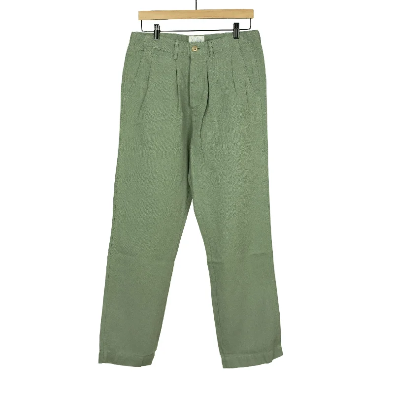 Soft Wool Lounge Pants-Military Chino in sage green color cotton & linen slub twill