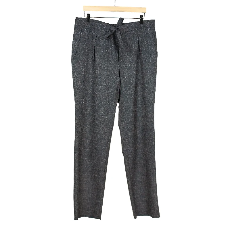 Trendy High-waisted Pants-x No Man Walks Alone: Drawstring trousers in deadstock speckled charcoal wool and linen