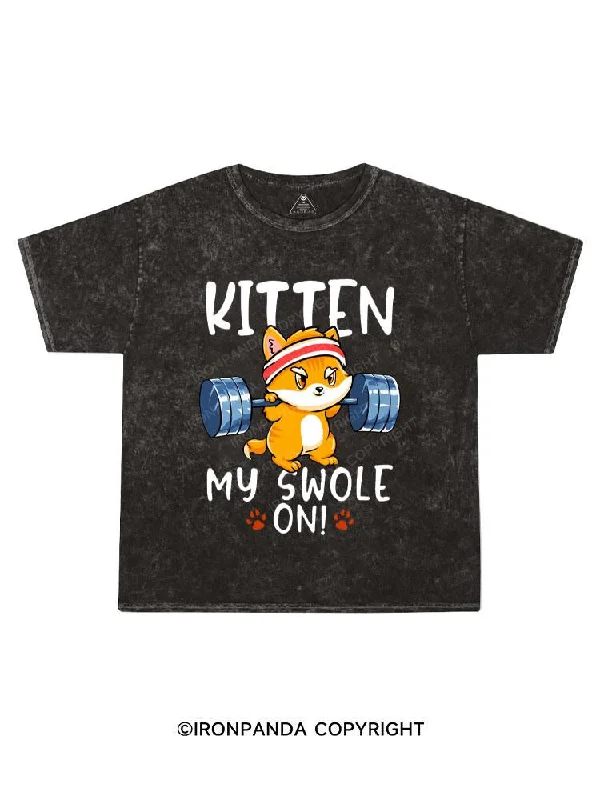 Custom Name T-shirt-Kitten My Swole On Kids Washed T-Shirt