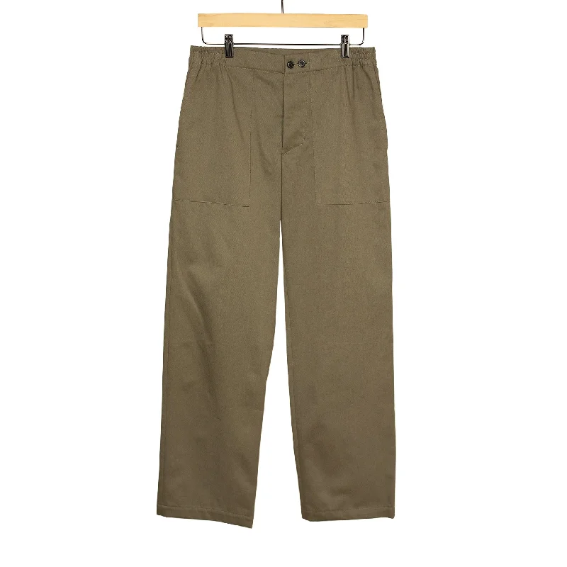 Cool Printed Lounge Pants-"Stitch" baker pants in dark taupe cotton twill