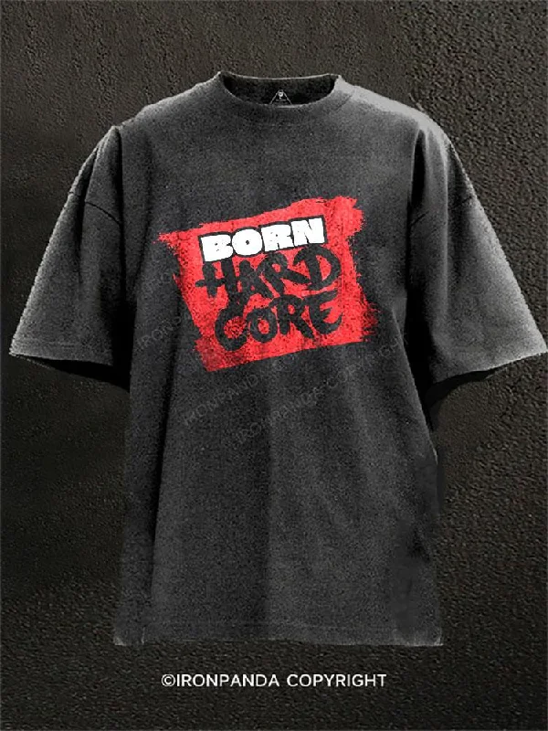 Hand-drawn Graphic T-shirt-BORN HARDCORE Washed Gym Shirt