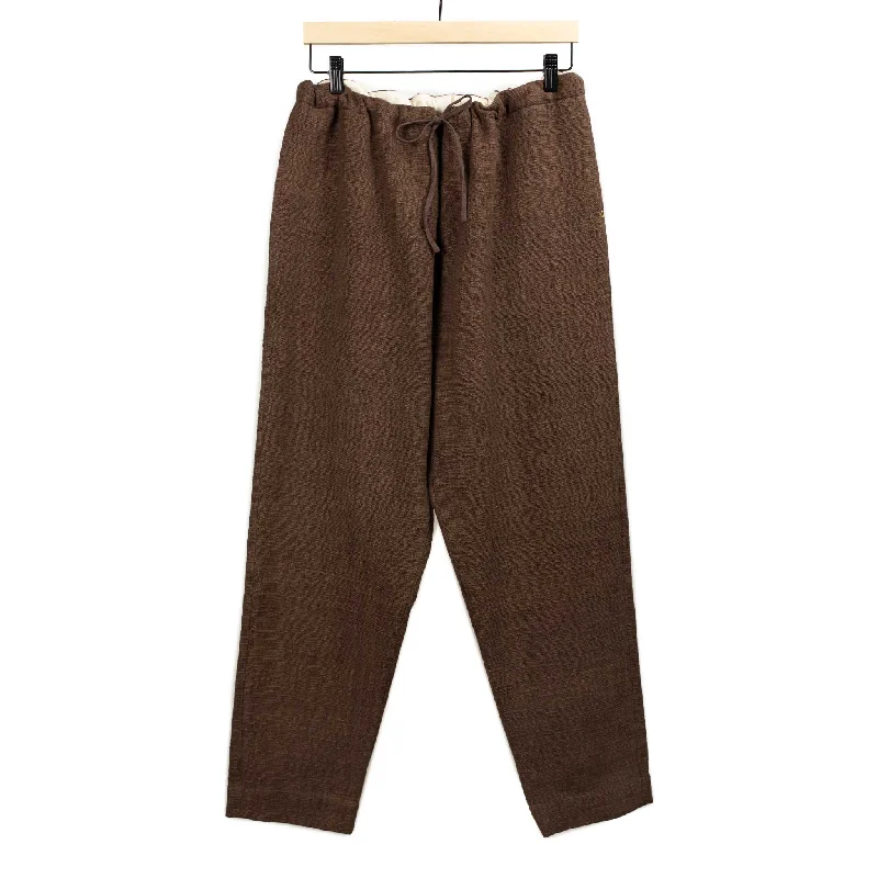 Soft Wool Pants-Drawstring tapered trousers in burnt umber cotton basketweave